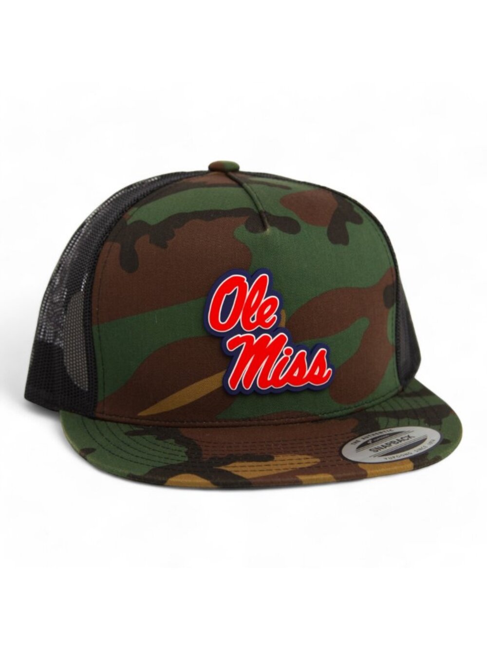 Ole Miss Rebels YP Snapback Flat Bill Trucker Hat- Army Camo/ Black